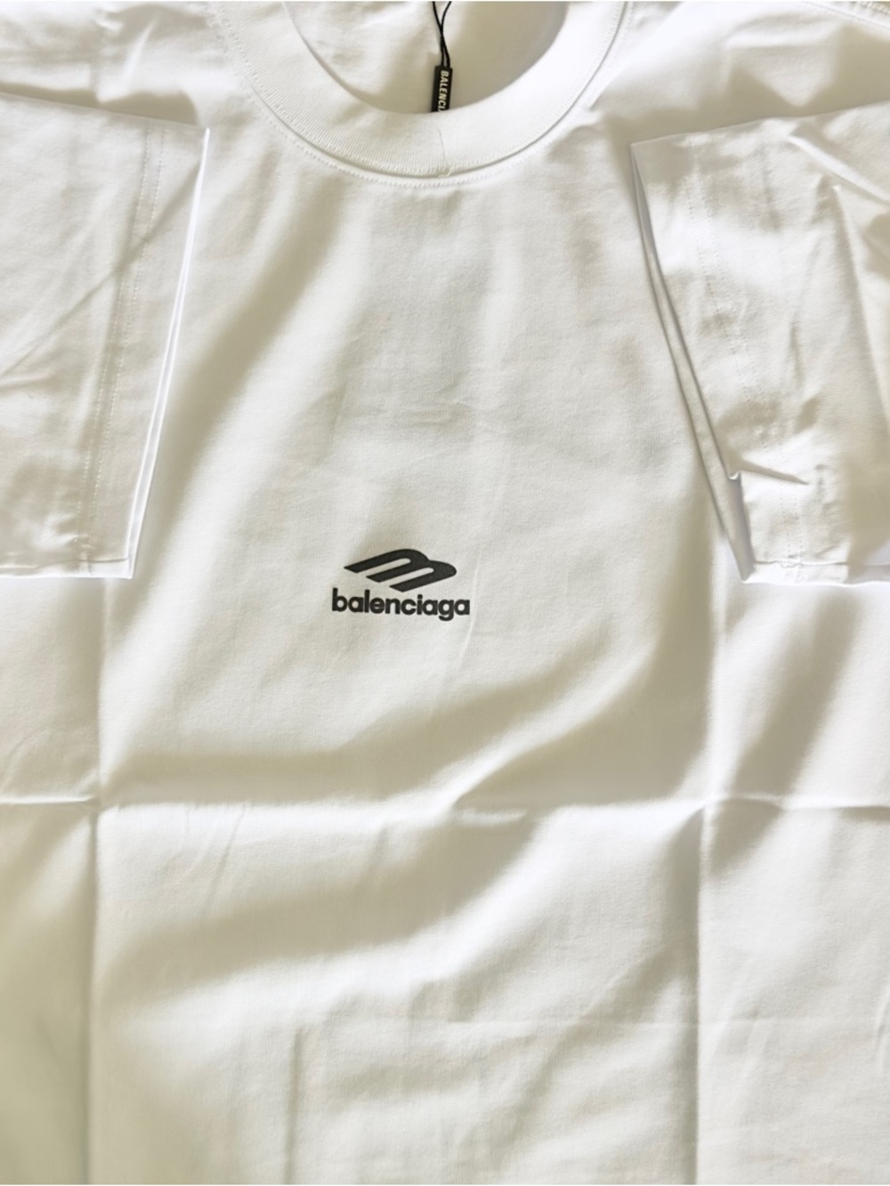Balenciaga White Short-Sleeve Logo Tee with Black Emblem - Picture 5 of 9